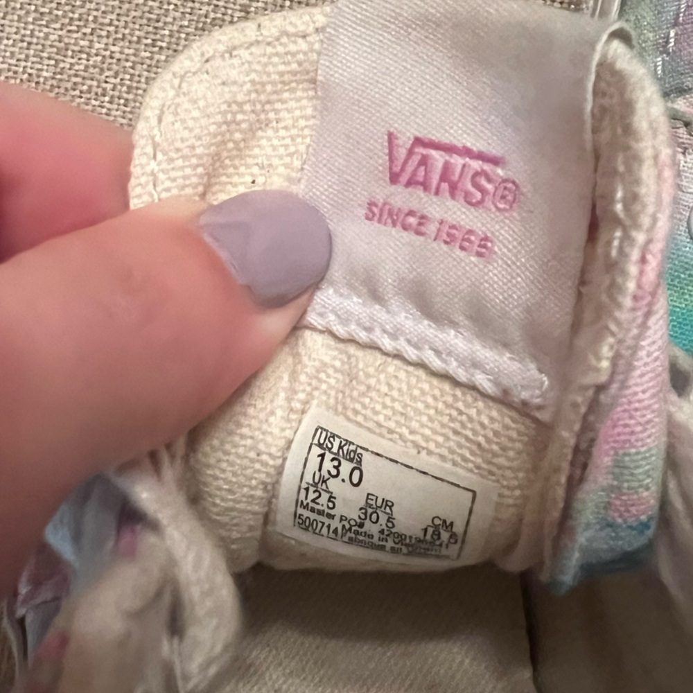 🌸 Girls Pastel Patchwork Hi Top Vans - Size 13 - Picture 6 of 7